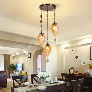 Chandeliers Dining Room Chandelier Glass Lampshade Cafe Pendant Lamps For Ceiling Wrought Iron Creative Living Suspension Luminaire