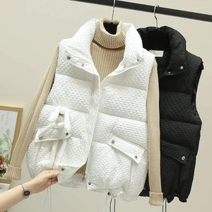 Gilet da donna Donna Autunno Inverno Colletto rialzato Gilet in cotone Gilet corto da donna che indossa cardigan femminile senza maniche con tasca grande