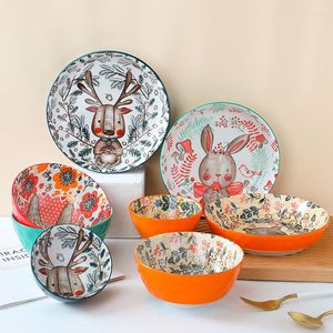 Bowls Instant Noodle Bowl Ramen Creative Ceramic Home Cartoon Animal 4,5 tum Söt soppa bordsartiklar Handgjorda restaurang