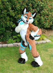 2023 Совершенно новый длинный меховой хаски собачья собака Fox Fursuit Furry Purry Costume Sust Fangy Dress для взрослого наряда на открытом воздухе меховой костюм