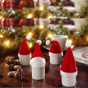 Dekoracje świąteczne 10pcs/Set Red Santa Hat Cup Mini butelki Prezent Prezent Przyjmowania Dekoracji Domowej Butelka wina 8 6,5 cm KO879415