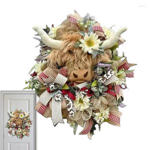 Dekorativer Blumen-Bauernhaus-Kuh-Kranz aus Holz, Frühlingskränze für Haustür, Bögen, Blätter, Blumen, Veranda, Dekoration