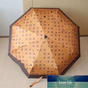 American Famous Fashion New Vinyl Sun Protective Sun Umbrella Sunny and Rain Dual-Use Three-Fold Hand Open Wood Handle Gift Umbrella