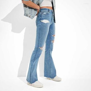 Women's Jeans 2023 Arrvial Super High-Waited Soft Ripped Stretch Flare For Women AESEVEN015