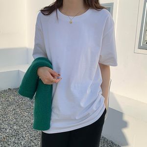 Camiseta de camiseta sólida de cor sólida vintage Camiseta feminina de algodão puro de algodão.