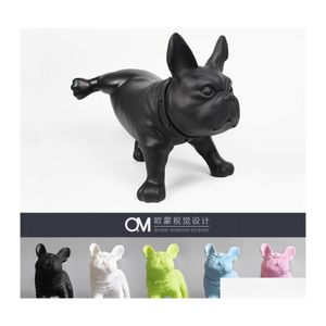 芸術と工芸樹脂フランスのビルドッグ犬用ヴィンテージホームデコレーションルームデコレーションオブジェクト生きている装飾動物像ドロップデビューdh6xo