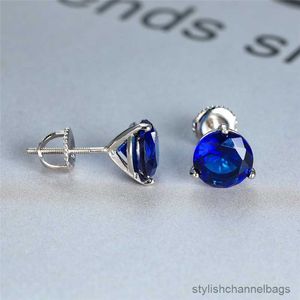 Stud Luxury Female Natural Blue Sapphire Stone Earrings Real Sterling Silver Earrings For Women Small Stud Earrings