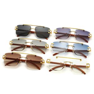 新しいスタイルの卸売メタルヒョウ木製サングラスマンデザイナーカルティメガネ女性ファッションラグジュアリー眼鏡