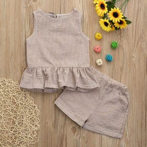 Set di abbigliamento Set di vestiti per bambina per bambina Completi estivi per bambina Bambini Moda per bambini Top senza maniche scozzese + Pantaloncini da 18 mesi a 11 anni