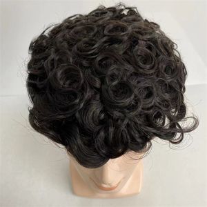 Mongolian Virgin Human Hair Replacement 19mm Loose Curl #1B Bleached Knots Short Hair Full Lace Toupee for White Woman