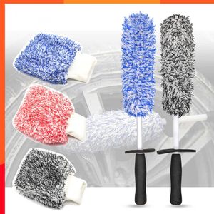 Ny biltvätt Super Brush Microfiber Premium Wheels Brushon Non-Slip mjukt handtag Lätt att rengöra bilhjulets ekrar Biltillbehör