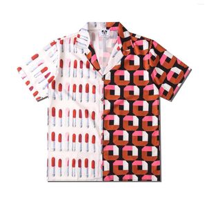 Camisas casuais masculinas 2023 Summer masculino batom impresso de manchas de camisa de staich moda de tamanho curto de manga curta Camisas Hawaiana para Hombre