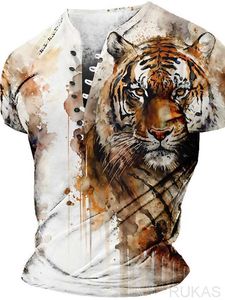 Rukas Shirt Henry Graphic Animal Tiger Henry Ubranie 3D Druk swobodny sport krótki rękaw