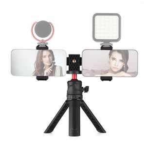 Tripodlar Andoer Akıllı Telefon Video Kiti Telefon Tripod Montaj İkili Tutucularla Montaj 4 Soğuk Ayakkabı Montajları Vlog için Masaüstü Canlı Akış