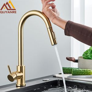 Kitchen Faucets Brushed Gold Touch Sensor Sensitive Smart Control Faucet Mixer Tap Taps 230510