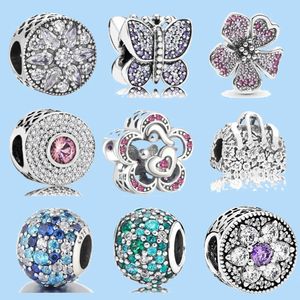 925 sterling silver charms for pandora jewelry beads Zircon Butterfly love flower charm Beads