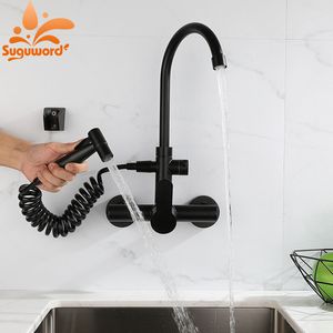 Kitchen Faucets Basin Faucet Stainless Steel with Sprayer Rotatable Tap Wall Mount Single Handle Cold Water Mixer Washing Tub Crane 230510