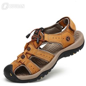 Sandaler äkta läder män skor avslappnad sommarstrand bekväm sandal utomhus stor storlek manlig sandalier vandring chaussure 230509