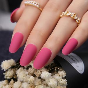 False Nails Ruby Red Matte Acrylic Almond Cute Fake Pink Textured With Round And Oval Press On