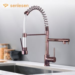 Kökskranar Senlesen Spring Faucet Wpull Down Sprayer 360 Rotation Desk monterat Enkel handtag och kallt vatten Mixer Sink Tap 230510