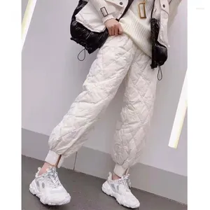 Women's Pants Lightweight Cotton 2023 Autumn And Winter Fashion Diamond Grid Feet Split Loose Fat MM Thin Casual Bloomers Women Q1