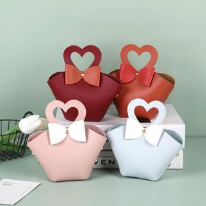 Present Wrap 10st Heart Handle Handle Läder Candy Bag Portable Wedding Party Packaging Påsar