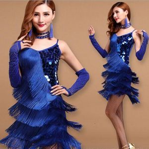 Sexy Skirt Elegant Sexy Unequal Women Girls Sequin Fringe Tassel Skirt Ladies Latin Tango Ballroom Salsa Dance Dress 230511