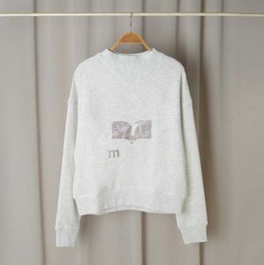 Women's T-Shirt French 2023ss new letter flocking printed triangle collar sweatshirt women's casual long sleeve wool circle hoodie