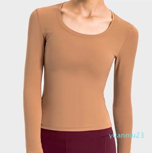 Top da allenamento a maniche lunghe con scollo tondo Top da donna slim fit da yoga Top da palestra atletico spazzolato di base