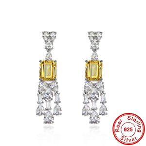 Orijinal 925 STERLING Gümüş Sallantı Küpe 5ct Topaz Elmas Takı Partisi Düğün Damlaları Kadınlar İçin Küpe Gelin Vaat Bijou