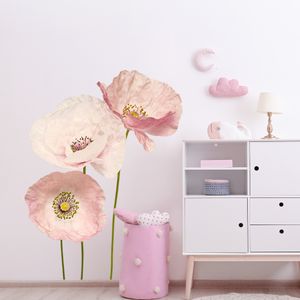 Party Decoration Pink Poppy Anemone Flowers Wall Sticker Watercolor Girls Nursery Avtagbara dekaler för barnrum Modern inredning Heminredning 230510