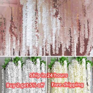 Decorative Flowers Wreaths 2040PCS Artificial Wisteria Hanging Wedding Flower Garland for Home Garden Christmas ations 230510