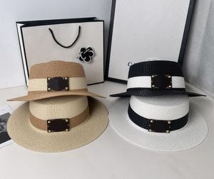 Quality Spring and summer new presbyard leather flat top wide brim straw hat sun hat sun visor beach top hat ins wind casual
