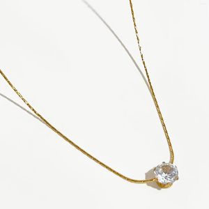 Chains Peri'sbox Dainty Minimalist Solitaire Zircon Charm Necklace Anti Tarnish Stainless Steel Chain Round Clear Cz Stone Necklaces