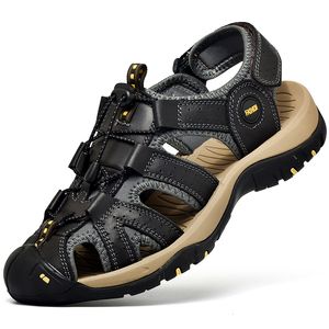 Sandaler Fashion Men Leather Summer Quality High Water Beach Outdoor Soft Bekväm bärande nonslipstorlek