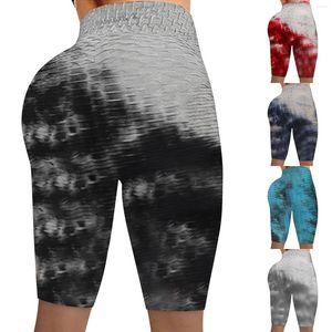 Kvinnors shorts in för tonåringflickor rynkade slipsfärgade leggings sträcker löpande fitness yogakantar cyklist plus storlek