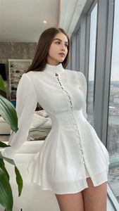 Casual Dresses Summer Dress Female 2023 White Crew Neck Long Sleeve Button Slim A-Line Waist Collection