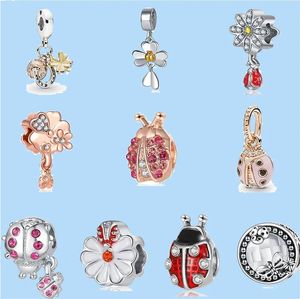 925 silver beads charms fit pandora charm Dangle Red Lucky Ladybug Clover Flower Bead