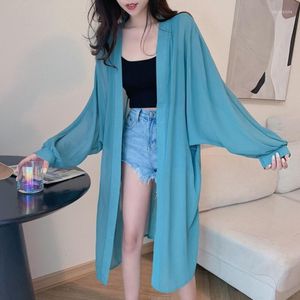 Women's Knits Autumn Summer Women Long Cardigan Ladies Shawl Outerwear Female Cardigans Sleeve Chiffon Blouse Loose Coat