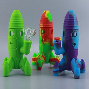 Colorful Rockets Shape Silicone Bong Pipes Kit Dry Tobacco Glass Filter Bowl Spoon Handpipes Portable Removable Easy Clean Hookah Smoking Cigarette Holder Tube