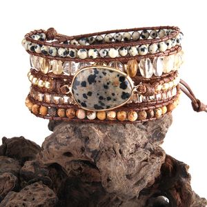 Chain RH Fashion Boho Jewelry Armbander Dalmatianjasper Natural Stones Charm 5x Woven Wrap Armband Drop 230511