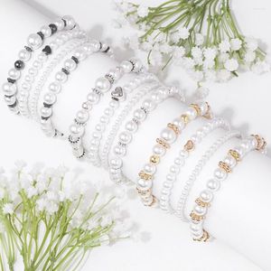 Strand 4Pcs/Set White Pearl Beaded Bracelet For Women Girl Handmade Bead Bracelets Elegant Banquet Wedding Jewelry Bride Gifts