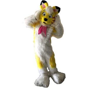 yellow and white Fox dog Mascot Costume Top Cartoon Anime theme character Carnival Unisex Adults Size Christmas Birthday Party Outdoor Outfit Suit
