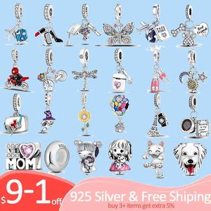 925 Sterling Silver Charms för pandora smycken pärlor katt kärlek hjärta dingle charm silver färg pärla hänge