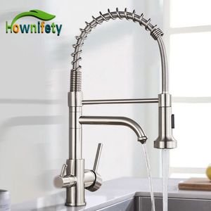 Kitchen Faucets Nickel Chrome Sink Faucet Purified Free Rotation Cold Mixer Dual Handle Tap Deck Mount Spring Drink 230510