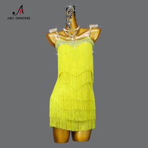 Salia sexy Profissional Amarelo Garota Fringe Salia Sexy Adult Women Dance Competition Fantaspume ao ar livre Salsa de vestido de salão de salão 230511