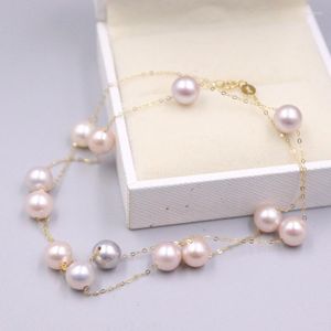 Kedjor Pure 18K Yellow Gold O Link Chain Natural 7.5-8mm Sea Pearl Necklace Women Gift 18inch