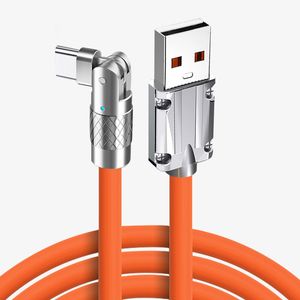 120W 6A Snabbladdningstyp C -kablar 180 graders rotationsarmkabel för Xiaomi Samsung S10 S20 S23 HTC Huawei Charger Liquid Silicone USB C CABLE