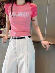女性のTシャツKalevest Y2K Streetwear Tシャツ韓国のファッション女性トップ半袖ピンクTシャツレイブ衣装トップギャルグラフィックティー2023 P230510