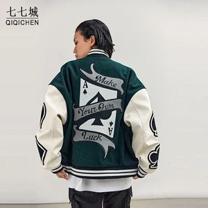 Kurtki męskie grające na karcie haft haftowe kurtki varsity men wiosna jesienna hip hop streetwear college baseball harajuku bombowiec płaszcz unisex 230511